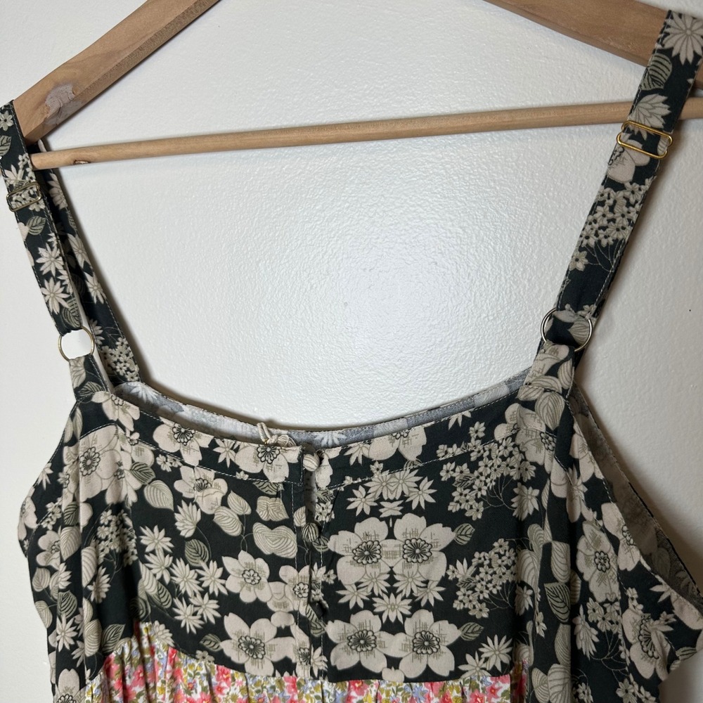 Natural Life Maxi Dress XL Floral Black Pink Boho Artsy Cottagecore Lightweight - Picture 6 of 12